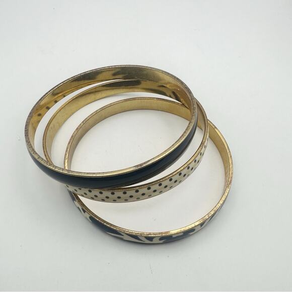 J Crew Blue Enamel bangle bracelets set of 3 Floral Print Solid Polka Dot - Picture 8 of 9